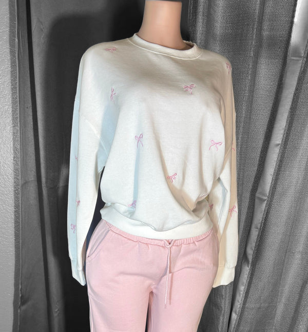 White pink bow sweater